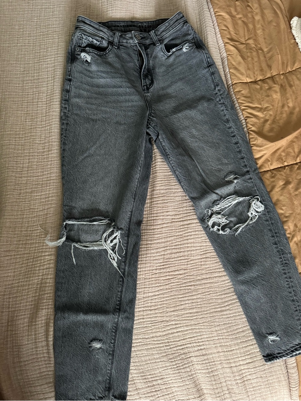 American Eagle Black Distressed High Rise Mom Jeans